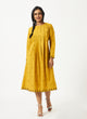 Organic Cotton yellow Dobby Pleated Full Sleeve Dress - MSG46YLW