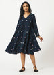 Organic Cotton Navy Multicolour Dobby V-neck Dress - MSG49NVYDBY