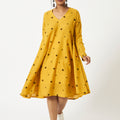 Organic Cotton Yellow Dobby V-neck Dress - MSG49YLWDBY