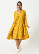 Organic Cotton Yellow Dobby V-neck Dress - MSG49YLWDBY
