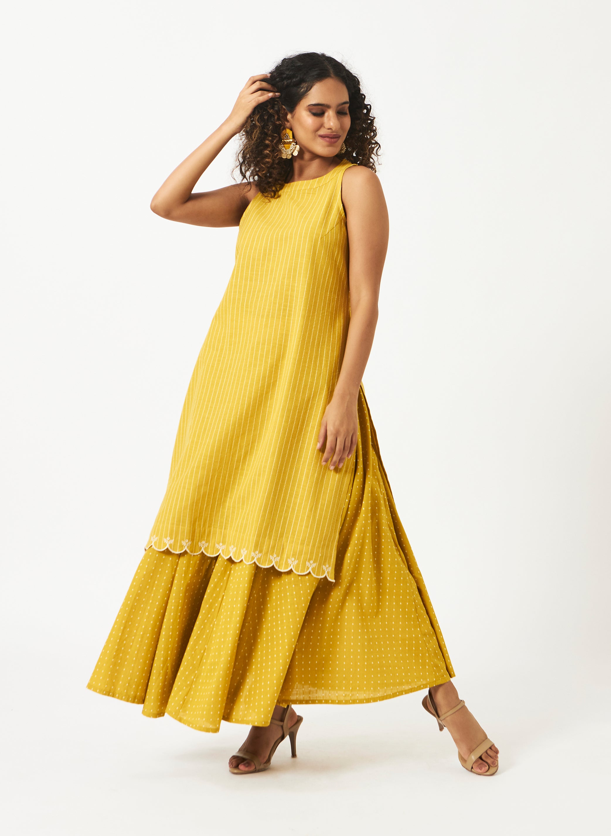 Organic Cotton Yellow Dobby Kurta and Skirt Combo - MSG501/502YLW