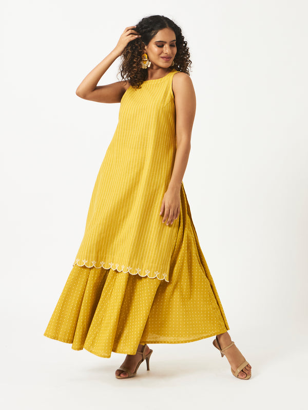 Organic Cotton Yellow Dobby Kurta and Skirt Combo - MSGCS501/502YLW