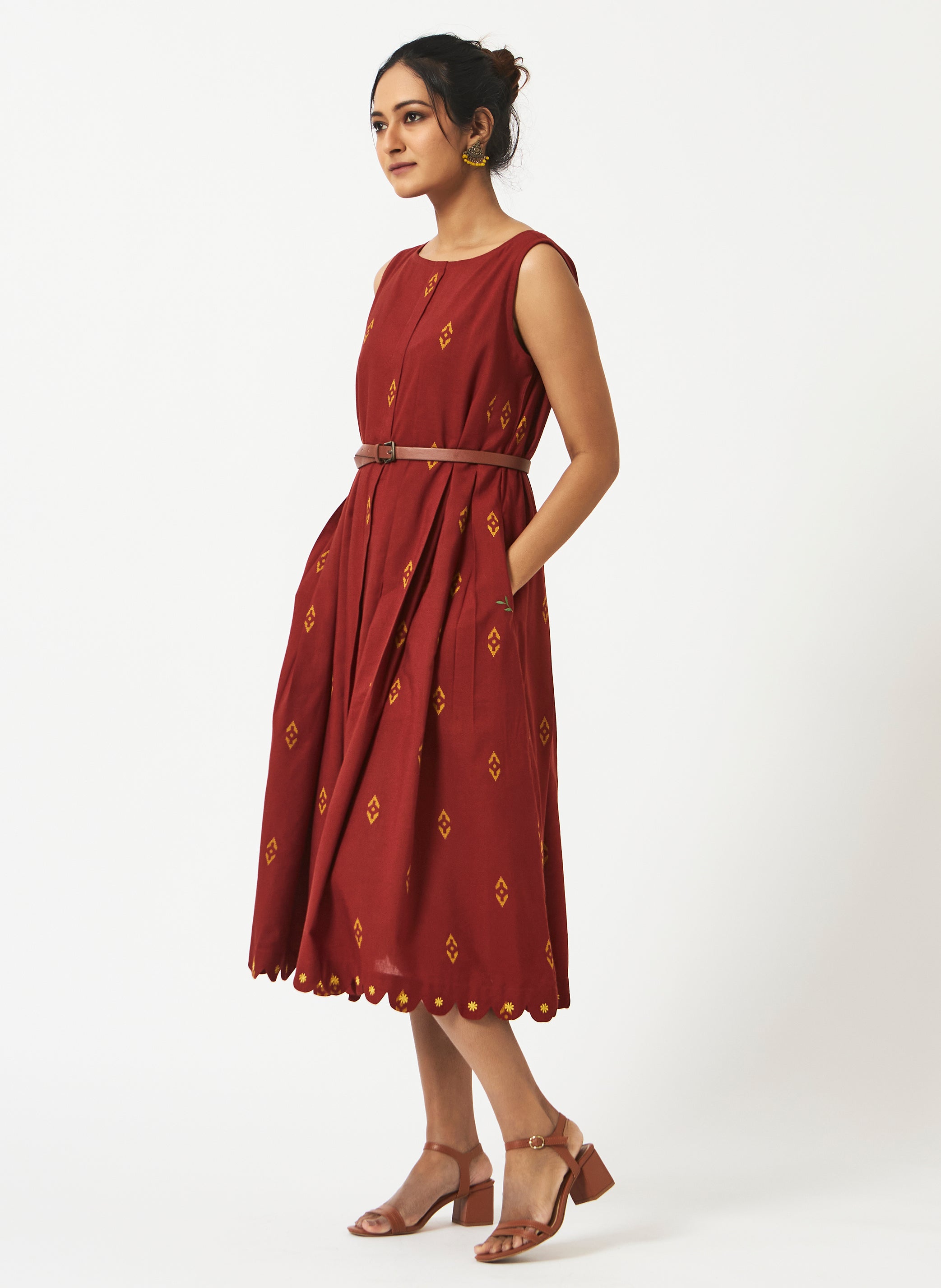 Organic Cotton Brick Dobby Pleated Dress - MSG50BRKDBY