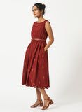 Organic Cotton Brick Dobby Pleated Dress