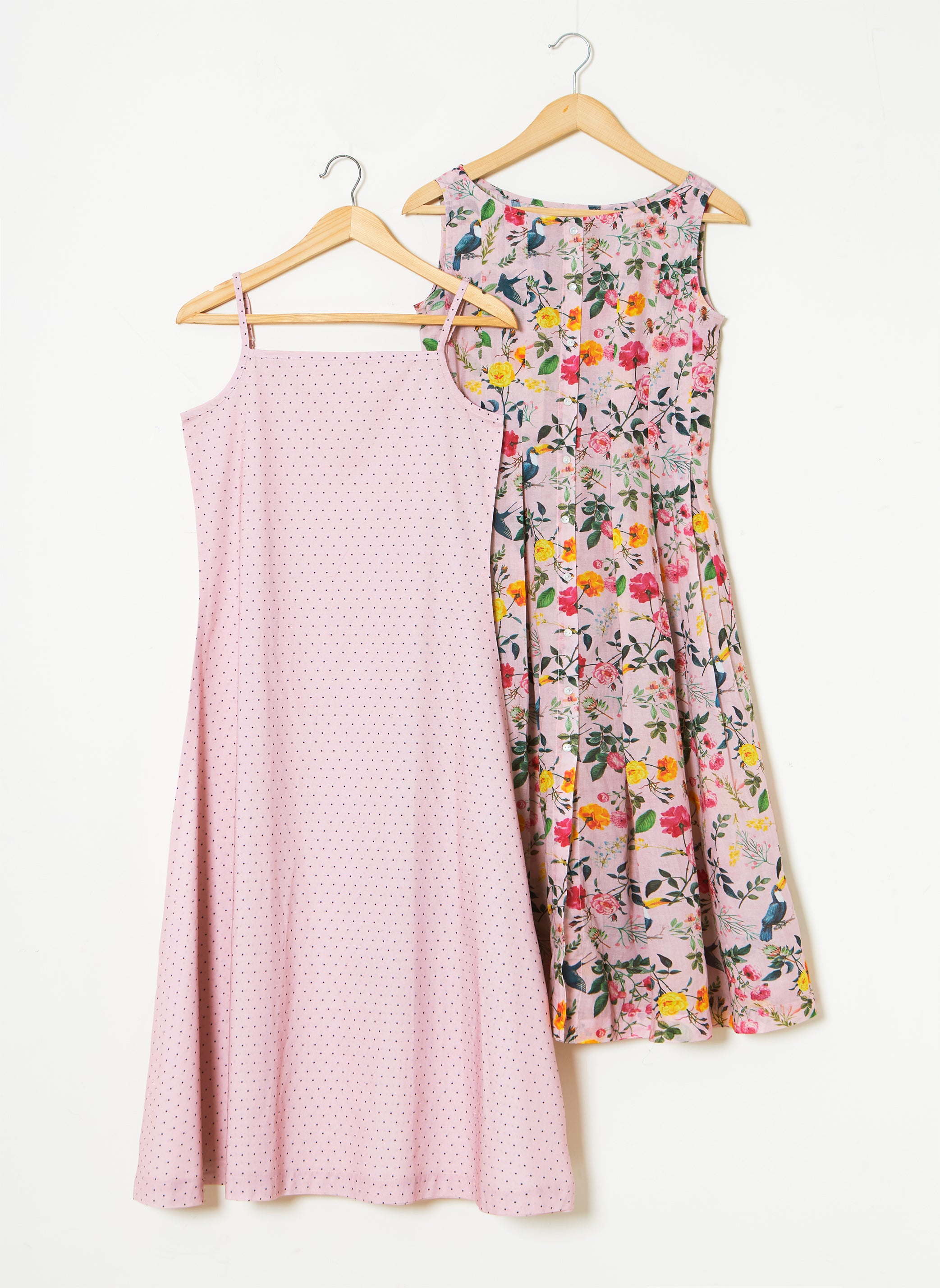 Pink  Floral Cotton  Layered Sleeveless Dress - MSG50AP
