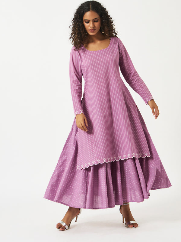 Organic Light Purple Cotton Dobby Kurta and Skirt Combo - MSGCS5501/502DR