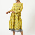 Organic Cotton Yellow Digital Printed Layered Pin-tuck Dress - MSG578YLWCHK