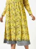 Organic Cotton Yellow Digital Printed Layered Pin-tuck Dress - MSG578YLWCHK