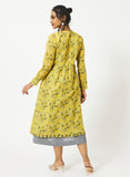 Organic Cotton Yellow Digital Printed Layered Pin-tuck Dress - MSG578YLWCHK