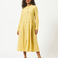 Organic cotton yellow dobby mandarin collar  Dress - MSG57AYLWDBY
