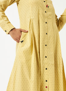 Organic cotton yellow dobby mandarin collar  Dress - MSG57AYLWDBY