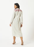 Organic Cotton Off-White Dobby Mandarin collar  Dress