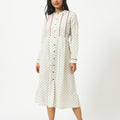 Organic Cotton Off-White Dobby Mandarin collar  Dress - MSG57BOFWDBY