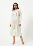 Organic Cotton Off-White Dobby Mandarin collar  Dress