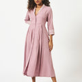 Tencel Dusty Rose Shawl Collar Pleated Dress - MSG60BDR