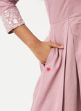 Tencel Dusty Rose Shawl Collar Pleated Dress - MSG60BDR
