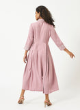 Tencel Dusty Rose Shawl Collar Pleated Dress - MSG60BDR