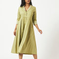 Tencel Green Shawl Collar Pleated Dress - MSG60BMG