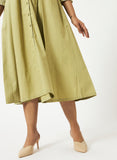 Tencel Green Shawl Collar Pleated Dress - MSG60BMG