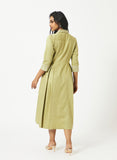 Tencel Green Shawl Collar Pleated Dress - MSG60BMG