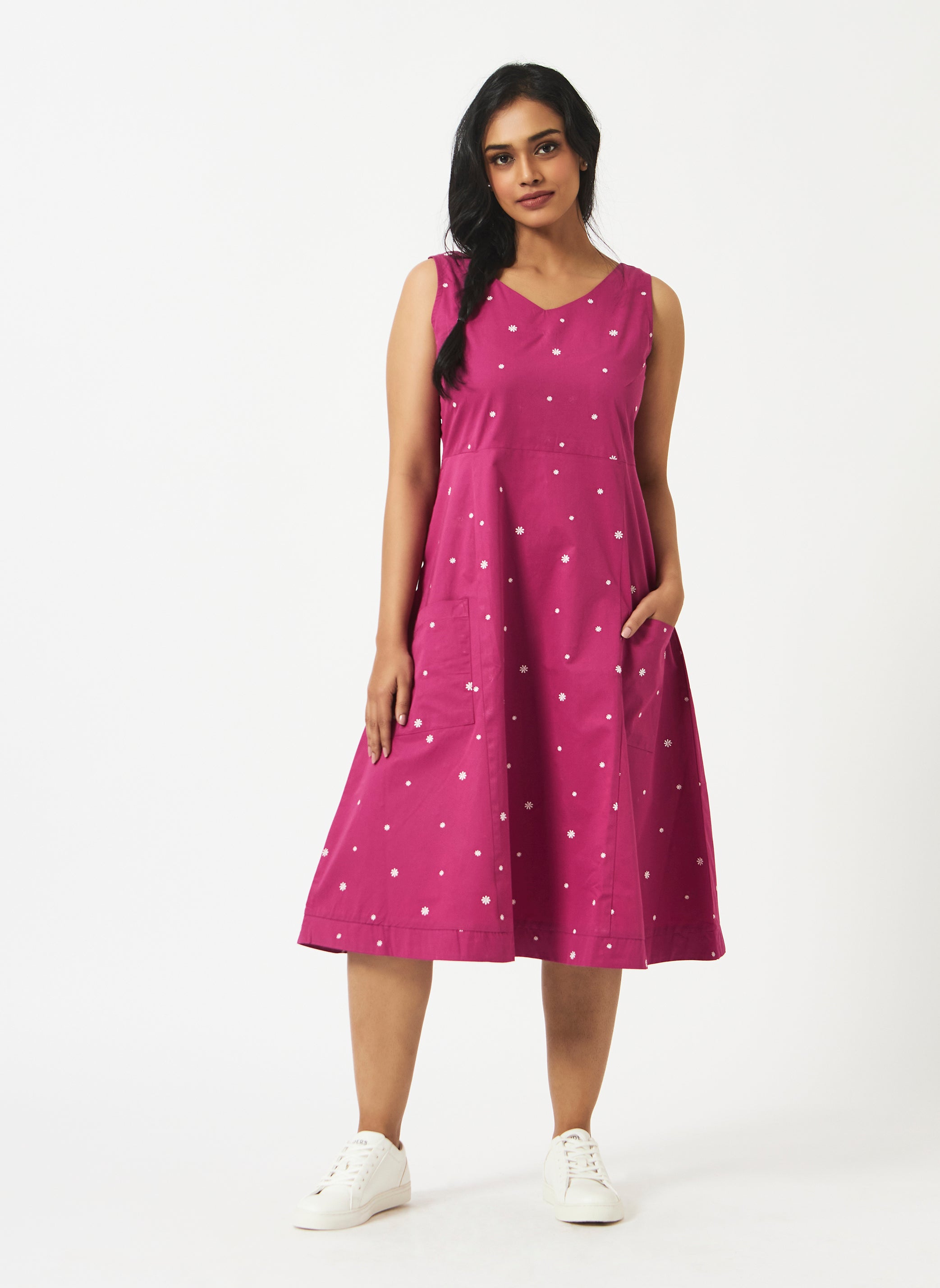 Pink All Over Embroidered Organic Cotton Dress - MSG65FF