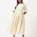 Organic Cotton Off-White Dobby Boat Neck Half Sleeve Dress - MSG11WHDBY