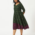 Organic Cotton Green Dobby Pleated Dress - MSG1050GRNDBY