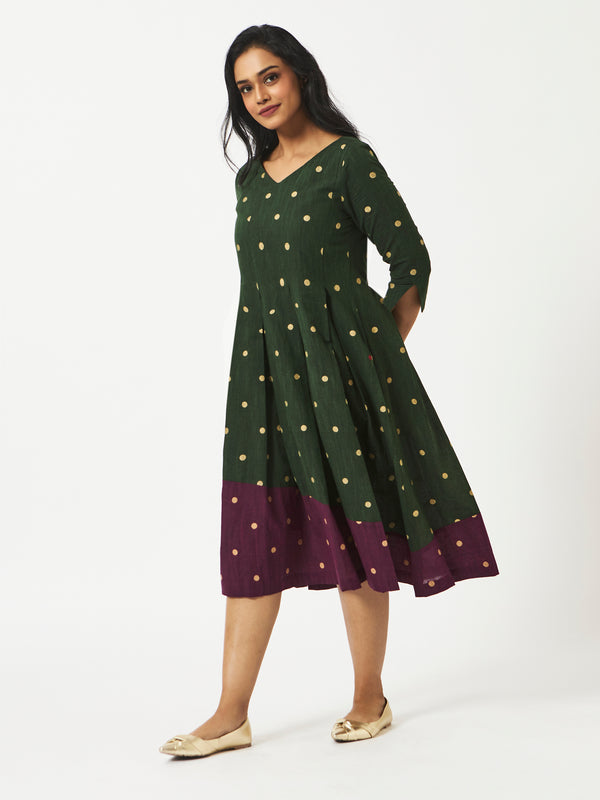 Organic Cotton Green Dobby Pleated Dress - MSG23CS1050GRNDBY