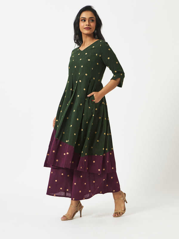 Organic Cotton Green Dobby Pleated Dress - MSG23CS1050GRNDBY