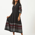 Organic Cotton Black Dobby Shawl Collar Pleated Dress - MSG60BBLJCQ