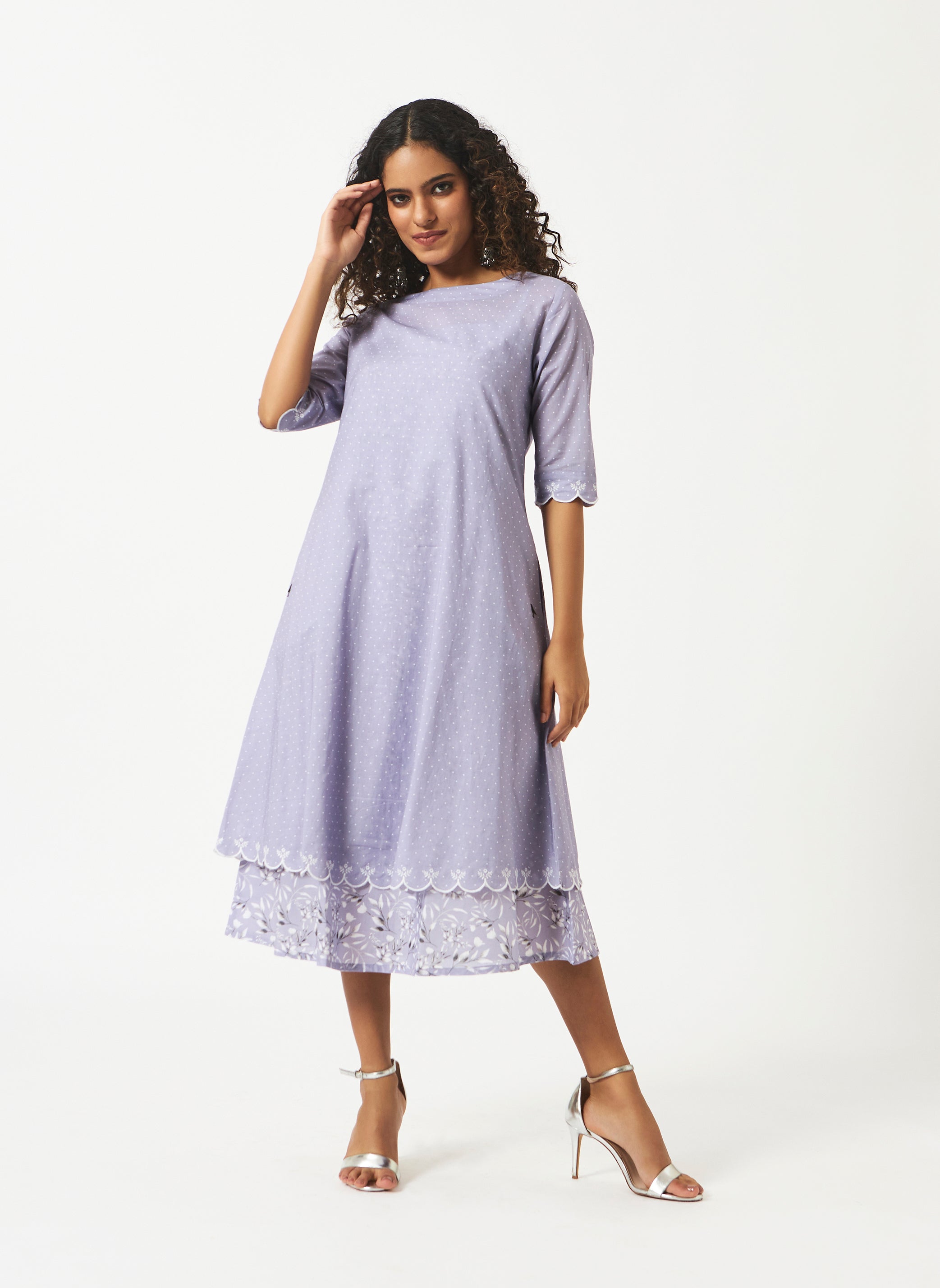 Organic Cotton Lavender Printed Layered Dress-MSG06LVD