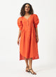 Linen Cotton Orange Balloon Sleeve Dress MSG577ORN