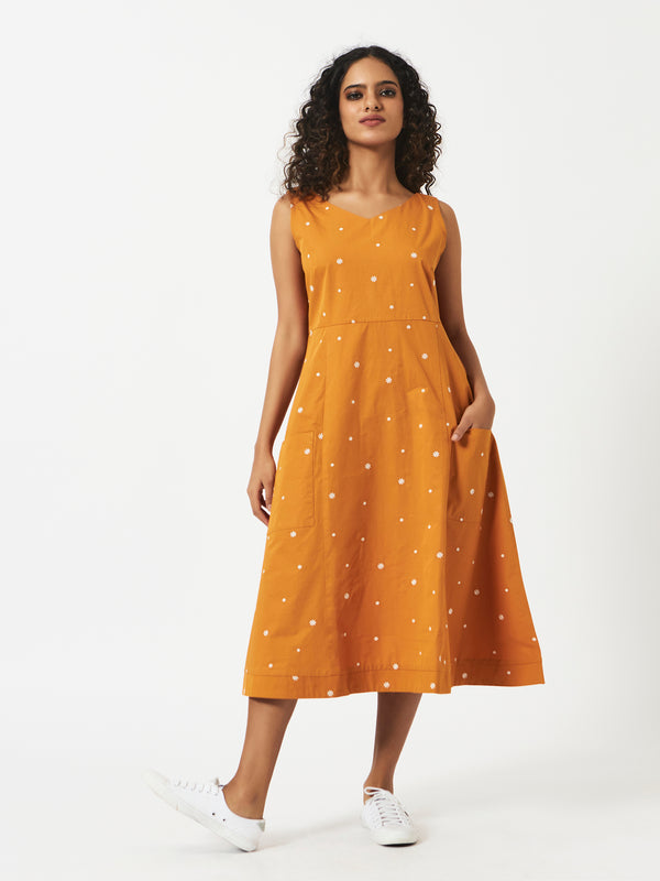 Tan All Over Embroidered Organic Cotton Dress - MSGCS65TN