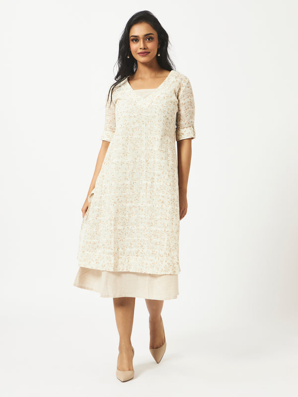 Organic Cotton Beige Printed Layered Dress - MSGCSV06BPOW