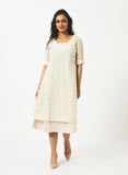 Organic Cotton Beige Printed Layered Dress - MSGCSV06BPOW