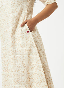 Organic Cotton Beige Printed Layered Dress