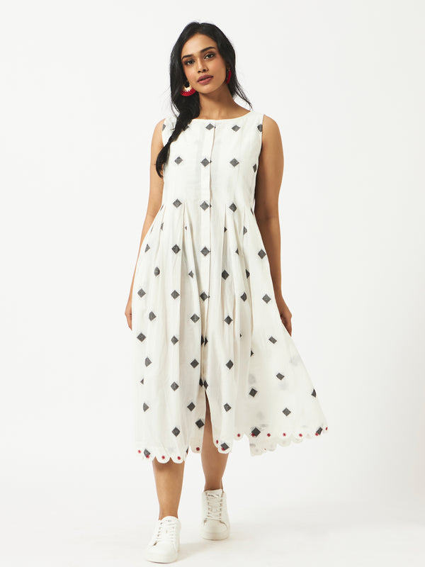 Organic Cotton White Dobby Pleated Dress - MSGCSVA50AWDBY