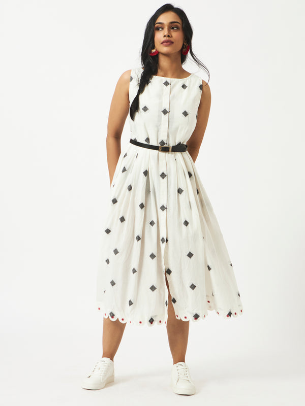 Organic Cotton White Dobby Pleated Dress - MSGCSVA50AWDBY