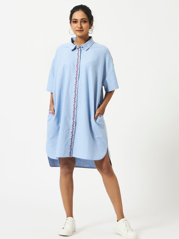 Mosegi-Blue solid oxford oversized dress
