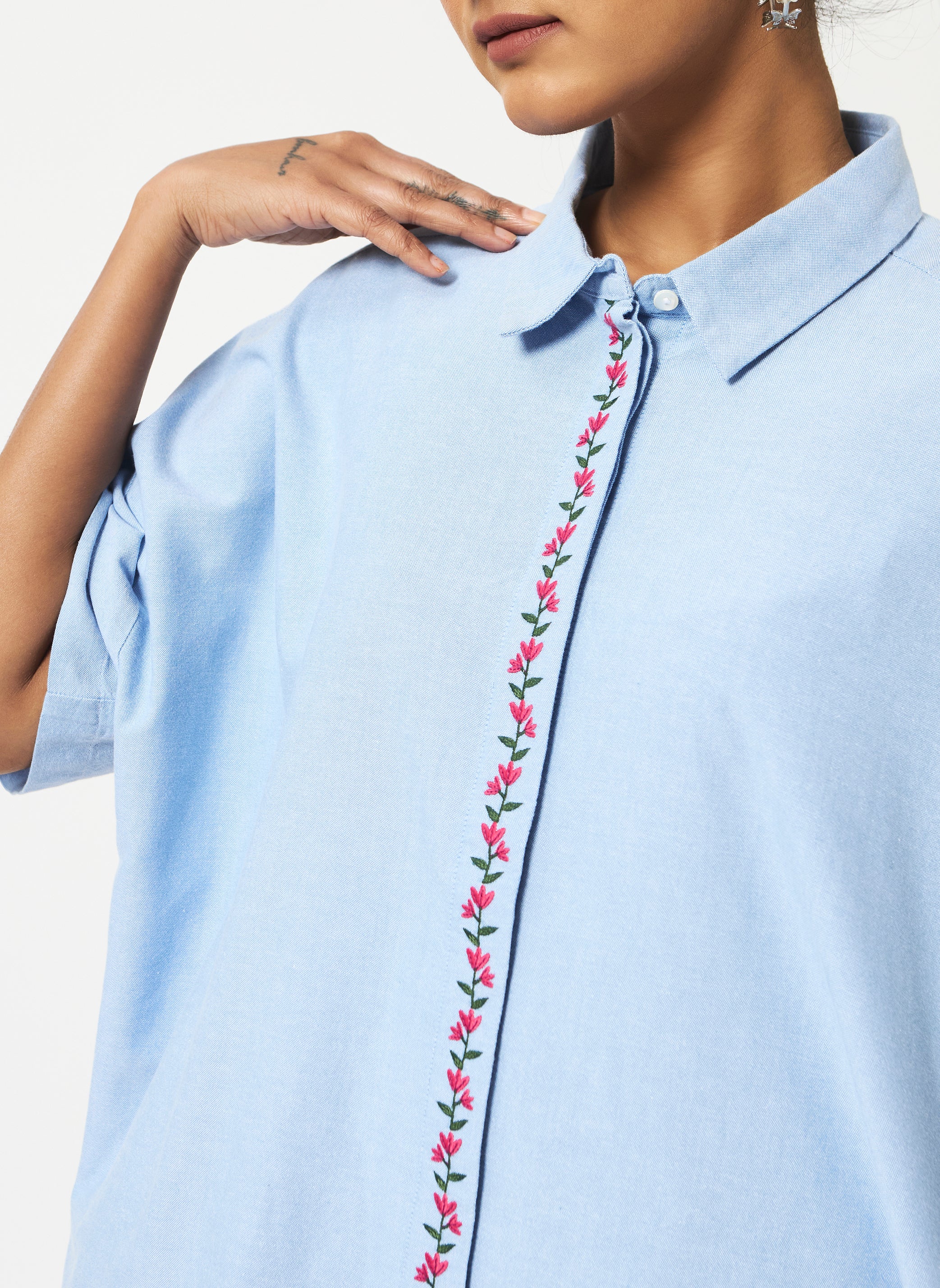 Mosegi-Blue solid oxford oversized dress