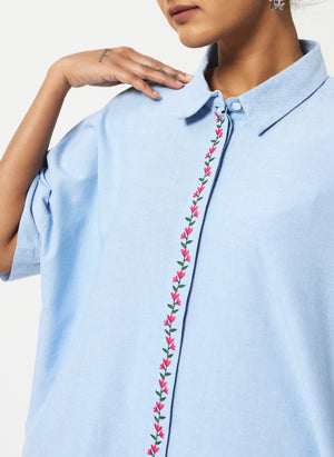 Mosegi-Blue solid oxford oversized dress