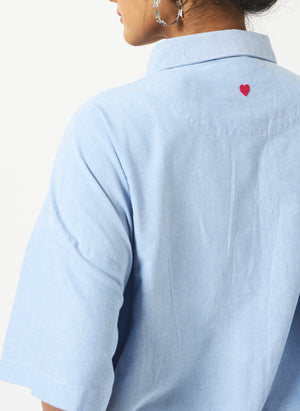 Mosegi-Blue solid oxford oversized dress
