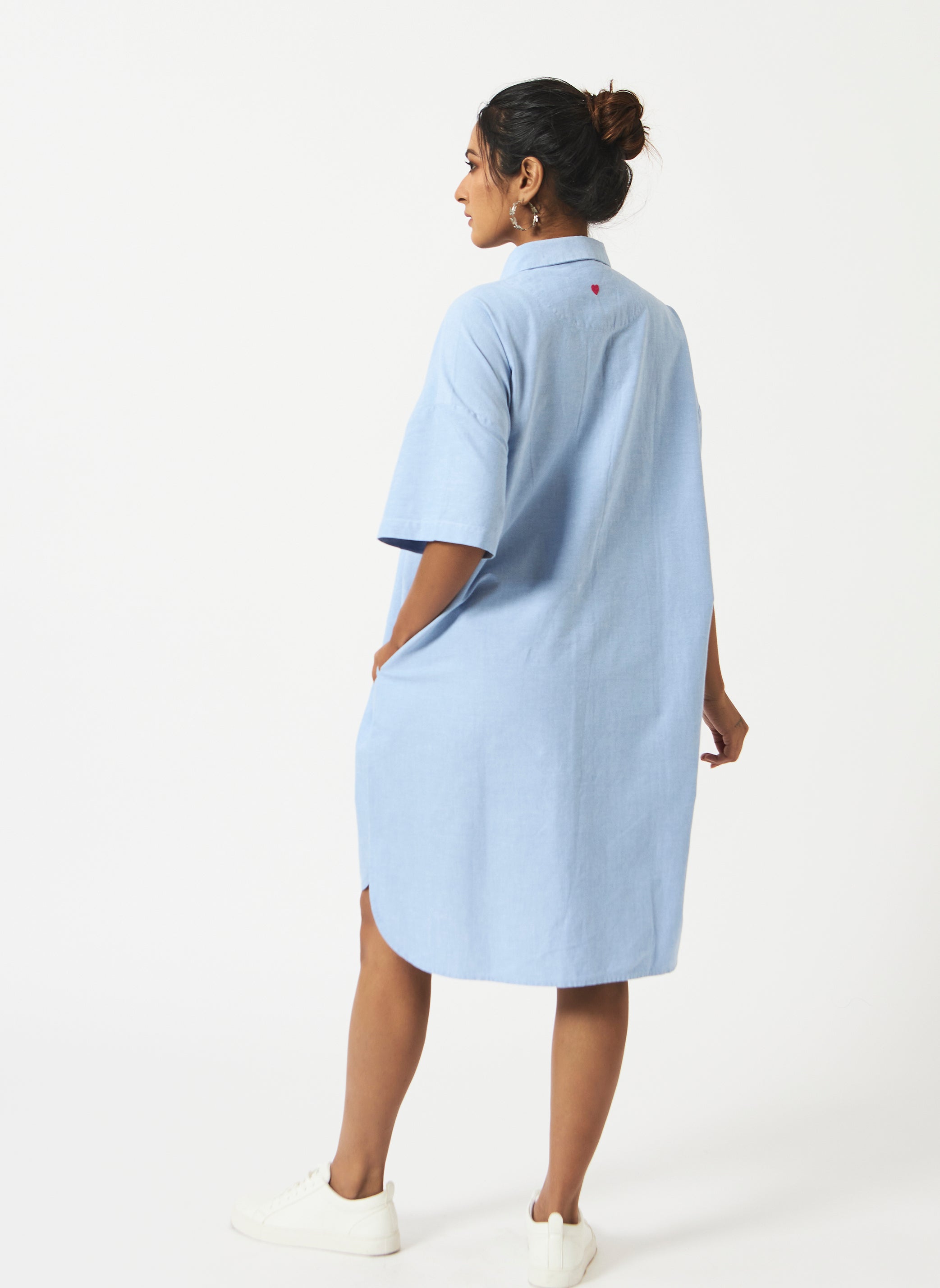 Mosegi-Blue solid oxford oversized dress
