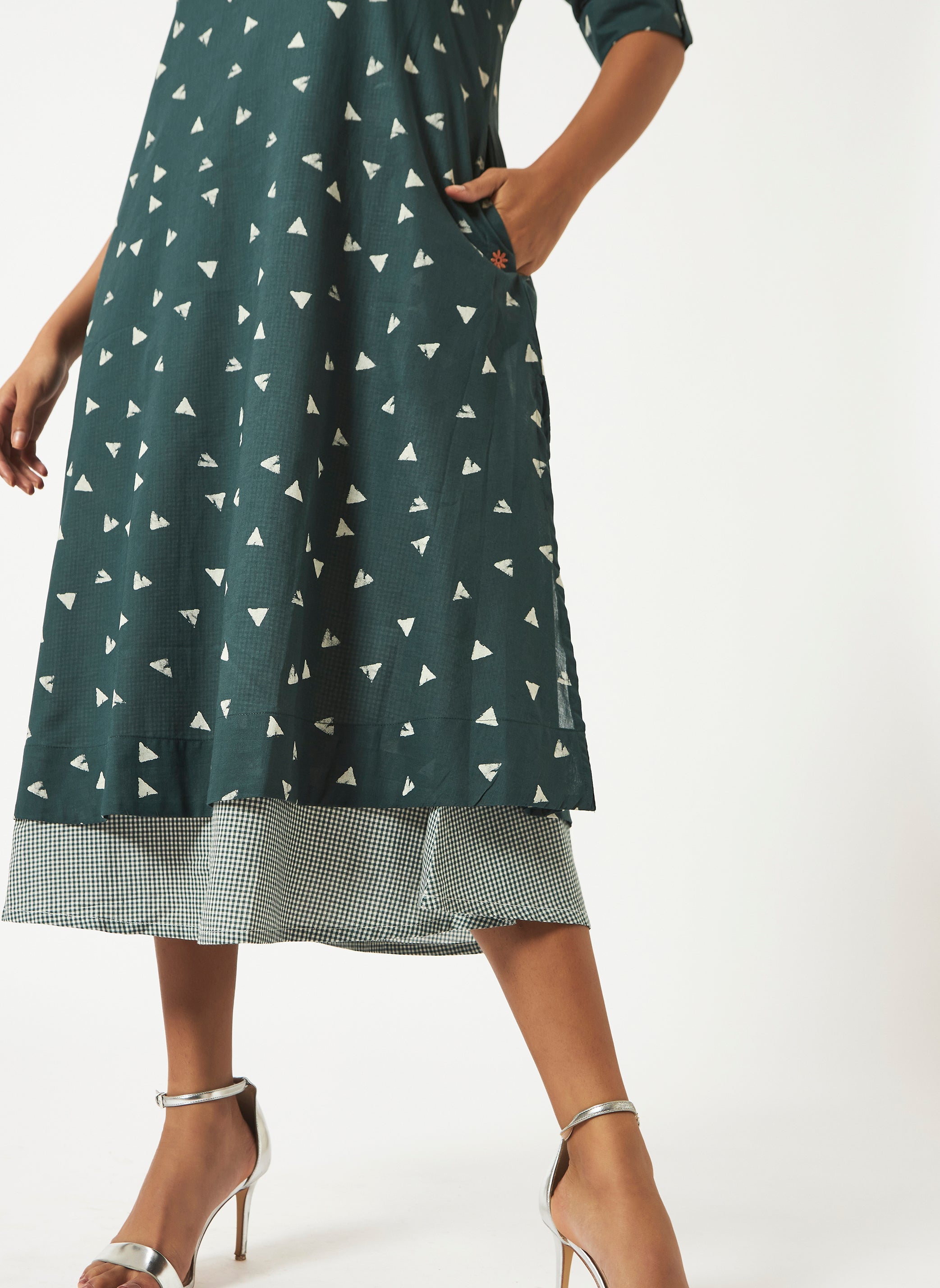 Mosegi-Green V-Neck Dress