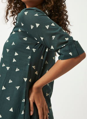 Mosegi-Green V-Neck Dress