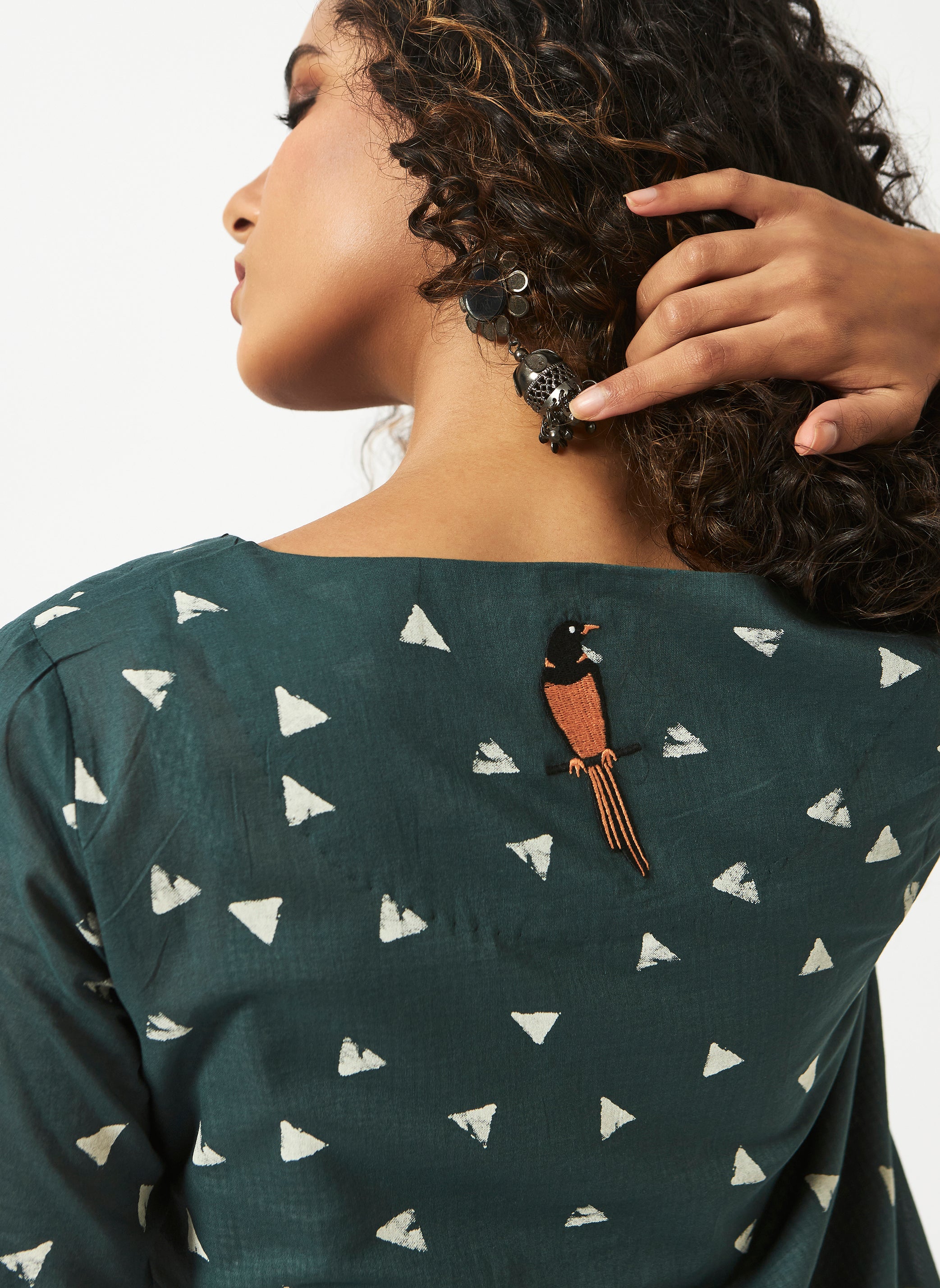 Mosegi-Green V-Neck Dress