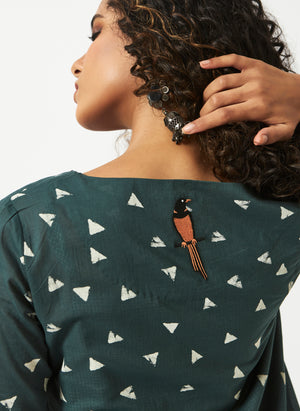 Mosegi-Green V-Neck Dress