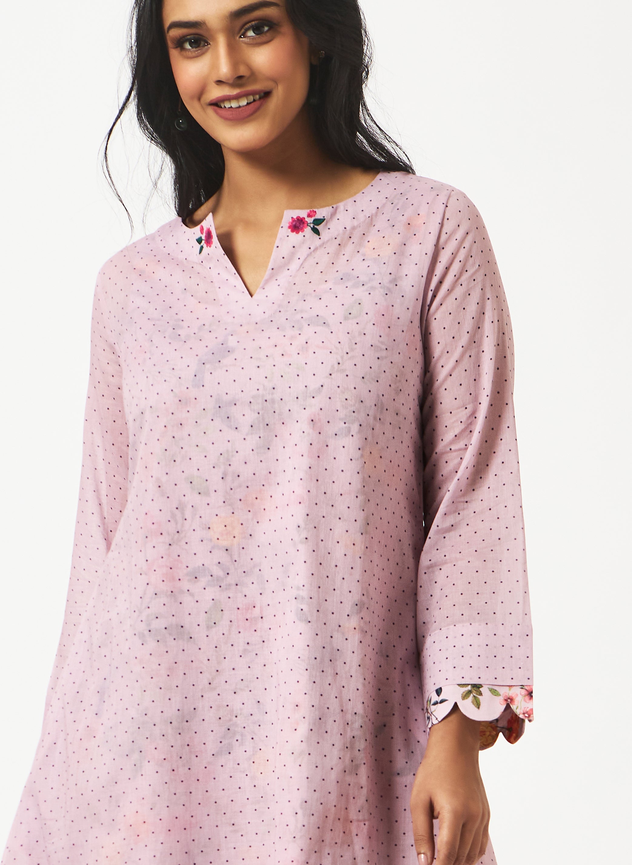  Mosegi-Light Pink Digital Printed Layered Dress