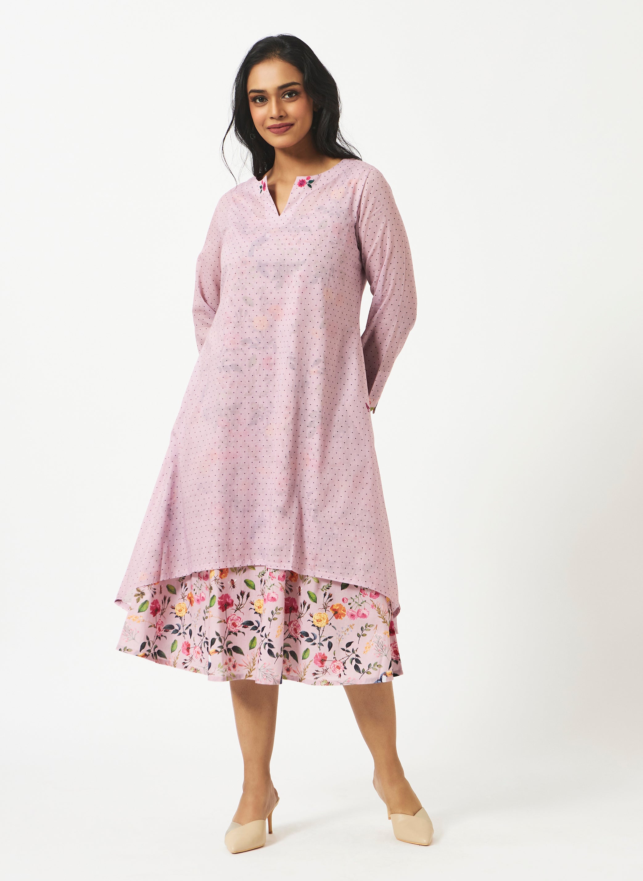  Mosegi-Light Pink Digital Printed Layered Dress