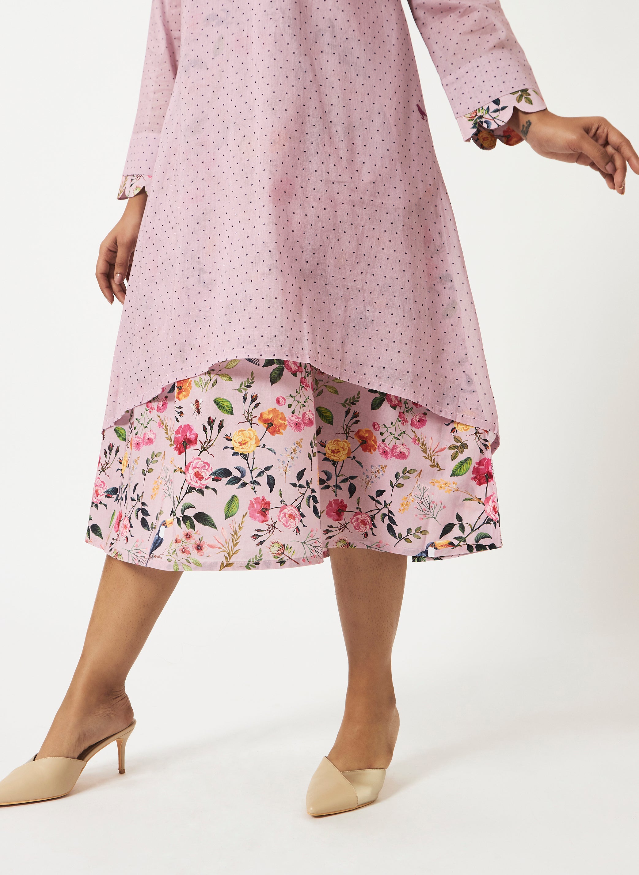  Mosegi-Light Pink Digital Printed Layered Dress